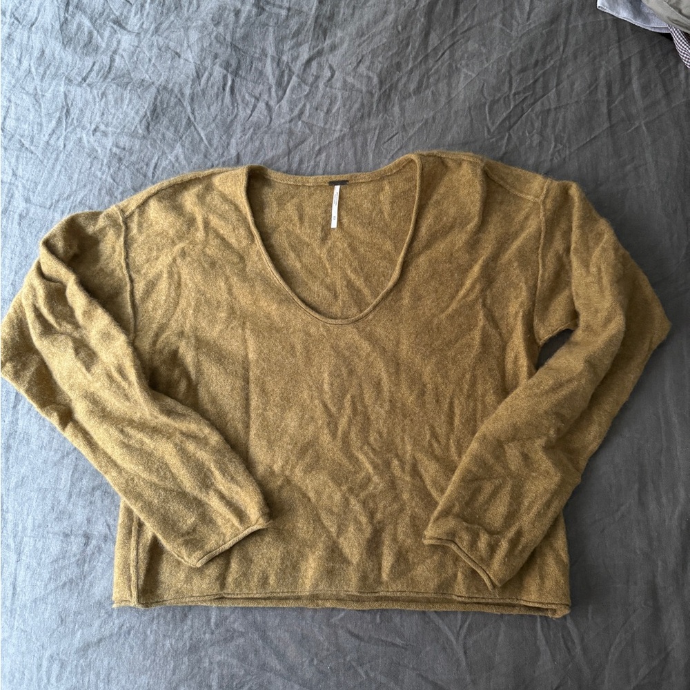 Free People Cashmere Mustard Scoop Neck Pullover Sweater